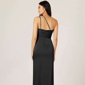 NWOT perfect condition black satin one shoulder azazie eren bridesmaid dress